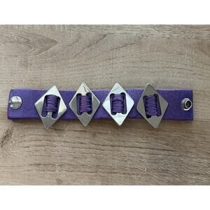 Leather Cuff Bracelet Spike Metal Purple Punk Y2K Vintage Grunge Handmade USA